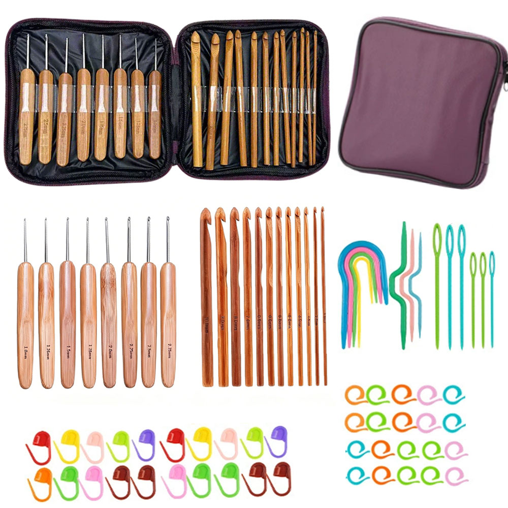 Crochet Hook Set - Zestaw 74 bambusowych szydełek do robótek