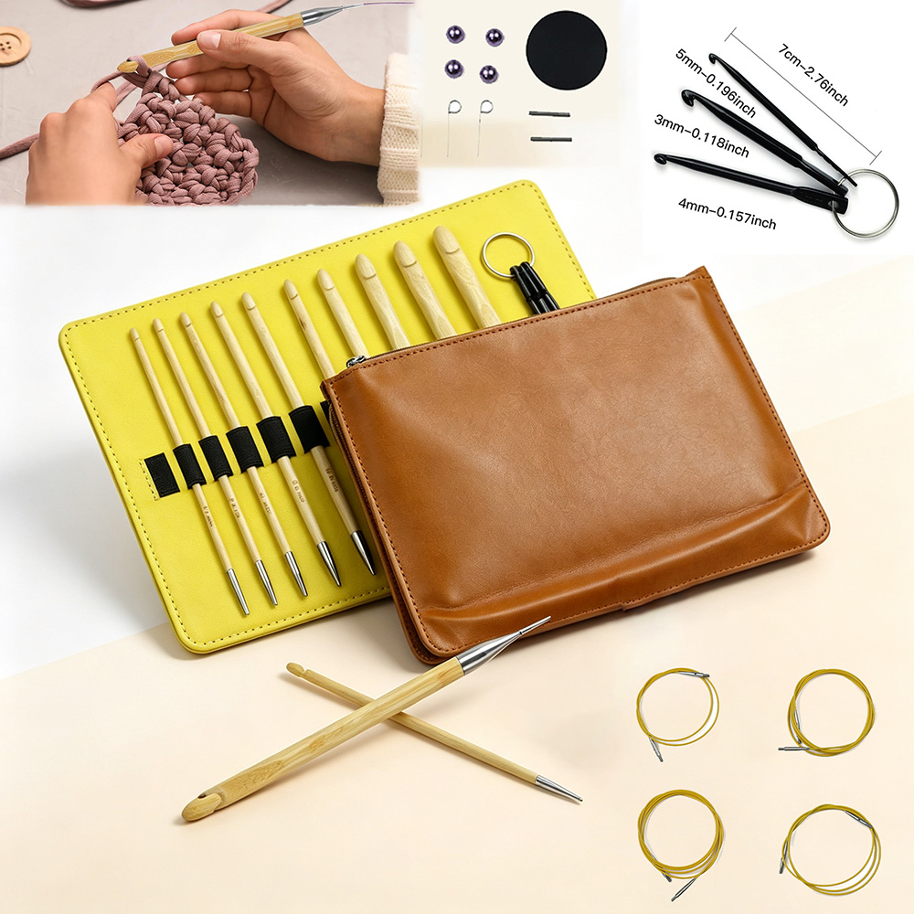 Crochet Hook Set - 10 szt. bambusowych wymiennych szydełek afgańskich/tunizyjskich,